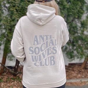 Antisocial wives club hoodie beige grey graphic pullover for wives